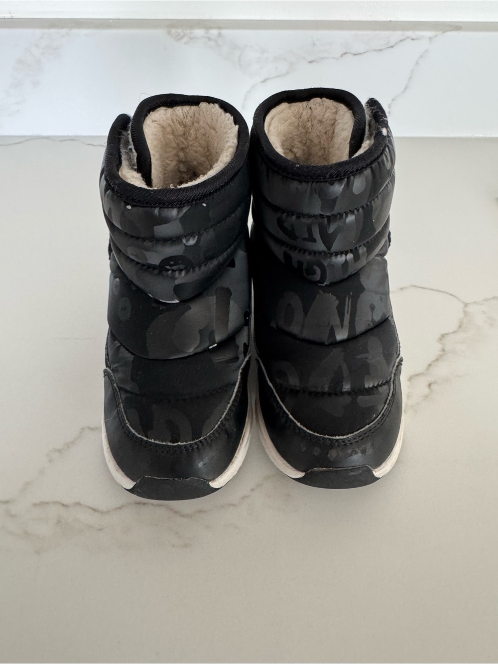 Kids Black Puffer Winter Boots with Plush Lining
